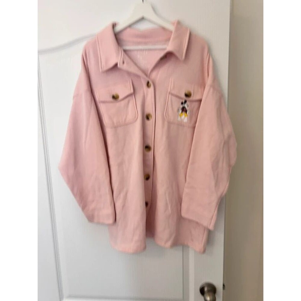 Vintage Style Disney Parks Mickey Mouse Fleece Jacket 1X Shacket Pink Sweatshirt